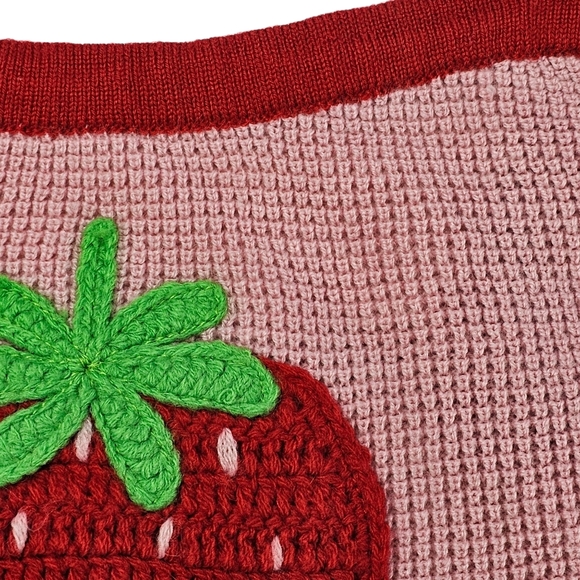 Sweet Society Embriodered Strawberry Woven Knit Sweater Tank Top Size M - Picture 2 of 11